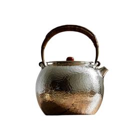 臻宝堂银壶9999纯银一张打烧水壶纯手工锤纹煮茶器中式生养茶具玉摘 圆融（南红摘） 约900ml