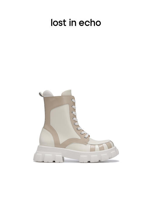 lost in echo 不无聊的马丁靴系列皮革装饰假两件厚底马丁靴 商品图1