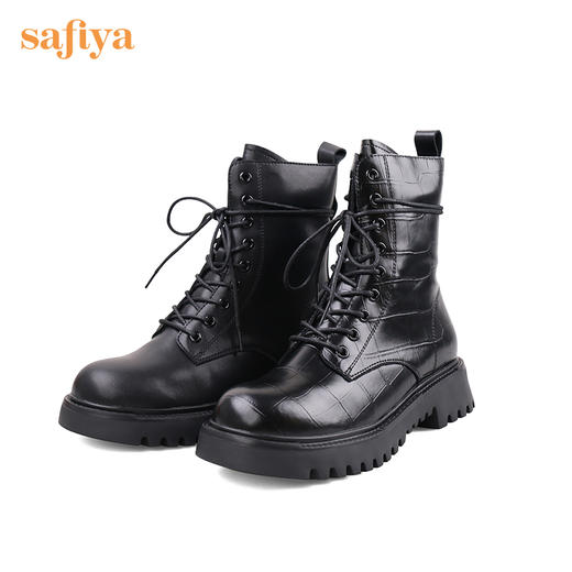 【春节不打烊】Safiya/索菲娅真皮短靴2022冬季新款英伦风机车厚底潮酷马丁靴女 SF24116028 商品图3