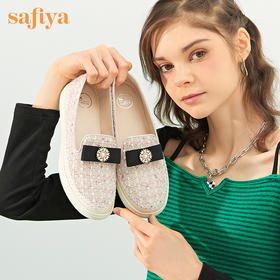 Safiya/索菲娅小香风花呢可拆卸蝴蝶结渔夫鞋2022秋舒适单鞋SF23112070