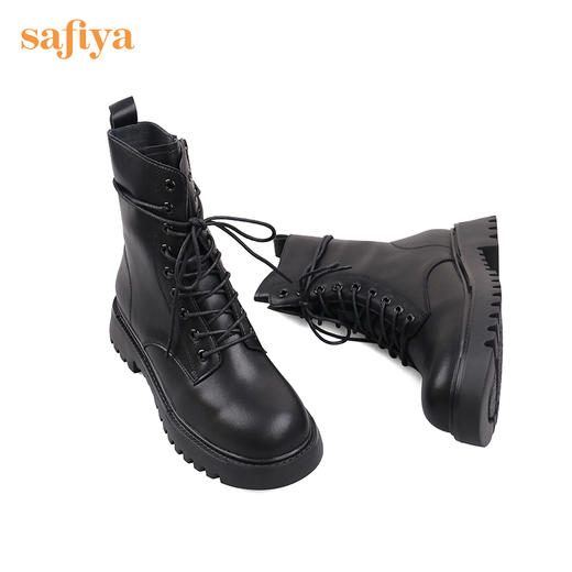 【春节不打烊】Safiya/索菲娅真皮短靴2022冬季新款英伦风机车厚底潮酷马丁靴女 SF24116028 商品图4