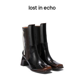 【下架】lost in echo 设计师品牌 侧拉链装饰方头切尔西短靴女春秋单靴（转淘宝）
