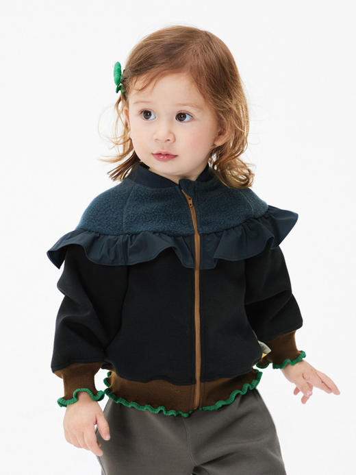 江南布衣童  22年秋款  可爱花边袖无帽开襟卫衣  YM9410420 商品图3