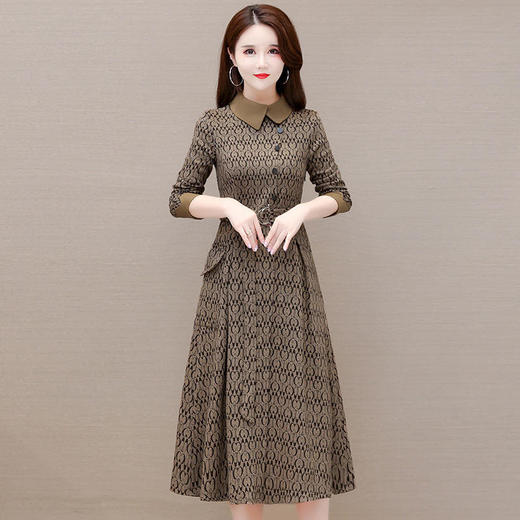 YWE 26092印花连衣裙时尚高腰中长款大码a字裙 商品图3