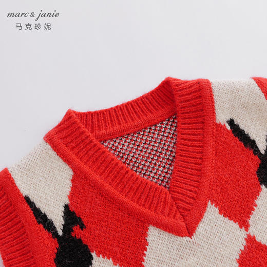 【柔蓝绒】马克珍妮秋装新款 女童红白菱形格针织马甲221391 商品图3
