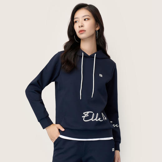 ELLE Active新款连帽卫衣女装春秋长袖休闲百搭字母白色帽衫上衣 商品图4