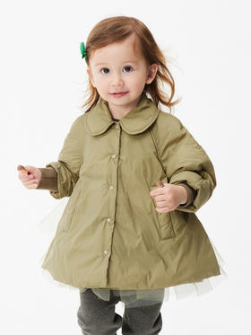 江南布衣童 22年秋款  公主网纱翻领中长款羽绒服  YM9C10550