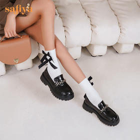Safiya/索菲娅 奶趣娃娃鞋头2022秋季新款甜酷学院风松糕厚底百搭增高小皮鞋 SF23112091