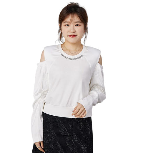 oldcolour春秋商场同款白色设计感小众气质T恤上衣女DN31023806 商品图4