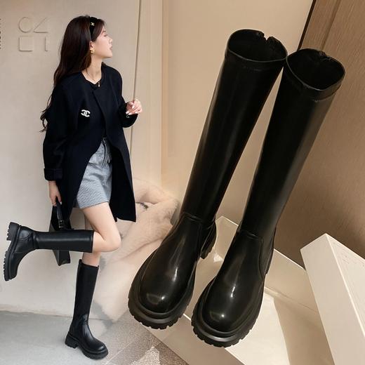 ZHR2022年秋季新款显瘦厚底圆头骑士靴女百搭时尚韩版长筒靴 商品图0