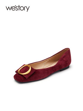 westory2022年新款浅口方头温柔晚晚风气质名媛平底单鞋女72731