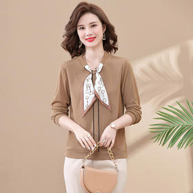 【新款秋装】妈妈洋气长袖T恤中年女装春秋装打底上衣中老年减龄系带小衫套装