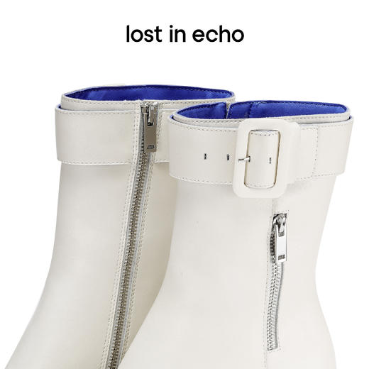 【下架】lost in echo 设计师品牌 斜方头拉链扣带装饰机车短靴女2022新款 商品图4