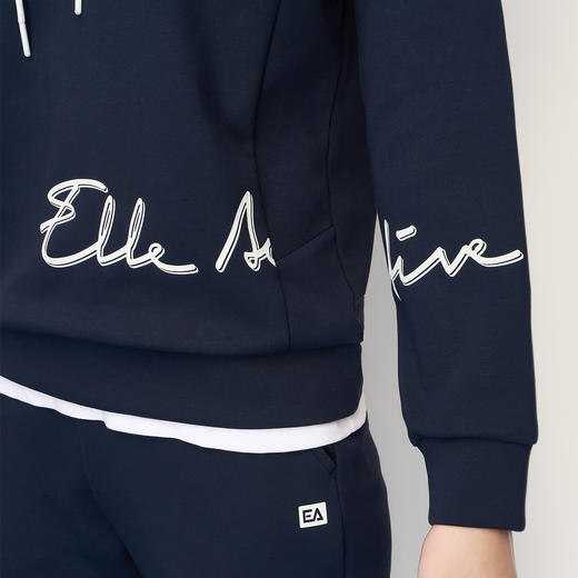 ELLE Active新款连帽卫衣女装春秋长袖休闲百搭字母白色帽衫上衣 商品图3