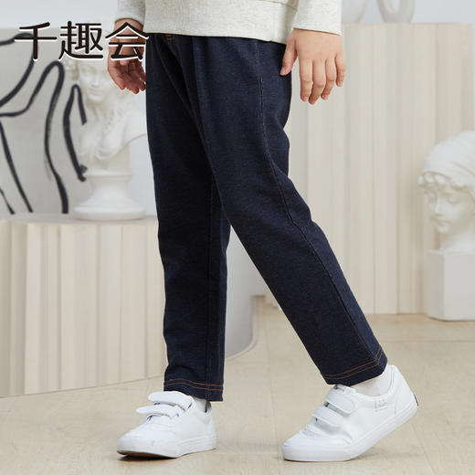 千趣会童装秋季款男女童宝宝可爱小熊口袋哈伦版型纯棉长裤 商品图3