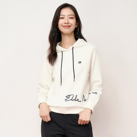 ELLE Active新款连帽卫衣女装春秋长袖休闲百搭字母白色帽衫上衣 商品图6