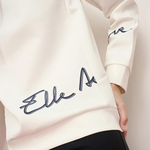 ELLE Active新款连帽卫衣女装春秋长袖休闲百搭字母白色帽衫上衣 商品图7