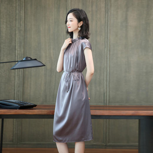 纯色优雅气质通勤中长裙桑蚕丝套头桑蚕丝灰色设计连衣裙WS21-139 商品图5