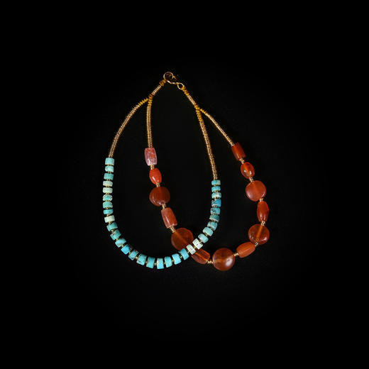 西亚高古红玛瑙+绿松石双股手串 商品图1