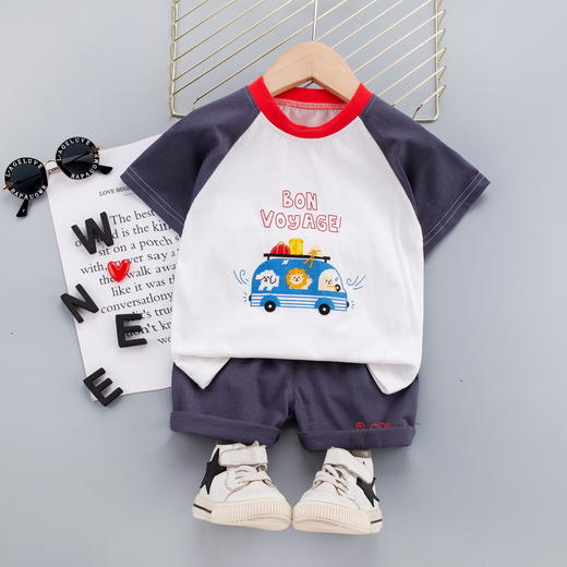 【儿童套装】-韩版短袖t恤短裤男童女童宝宝运动童装两件套 商品图2