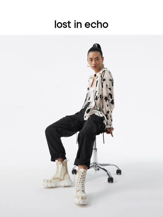 lost in echo 不无聊的马丁靴系列皮革装饰假两件厚底马丁靴 商品图2