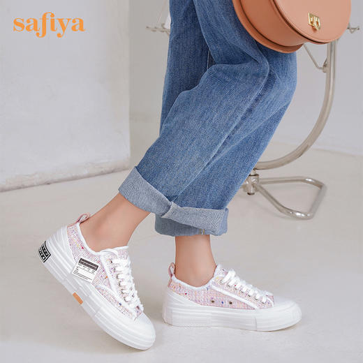Safiya/索菲娅2022年秋季新品小香风网红乞丐帆布鞋厚底增高休闲鞋女 SF23112422 商品图3