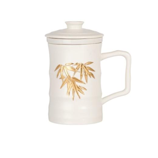 乾唐轩活瓷杯竹节三件杯带茶漏带手柄泡茶杯办公杯带盖陶瓷杯 商品图0