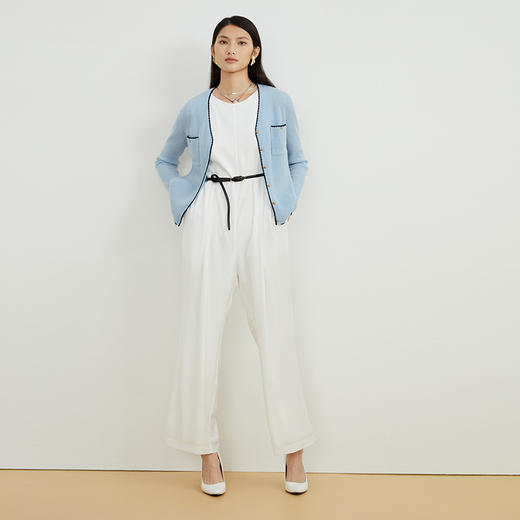 EITIE爱特爱秋季新款100%绵羊毛v领短款撞色时尚通勤气质百搭针织开衫C2201006 商品图12