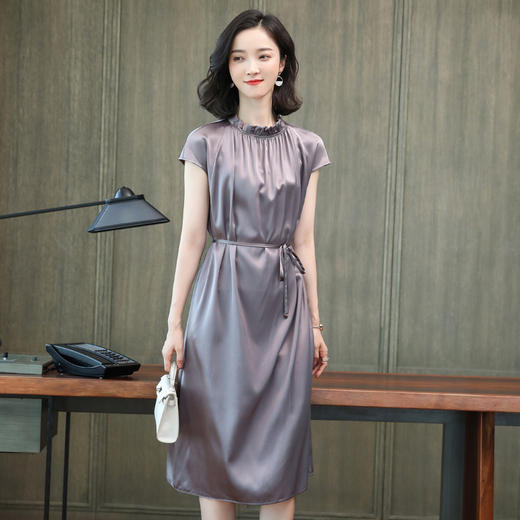 纯色优雅气质通勤中长裙桑蚕丝套头桑蚕丝灰色设计连衣裙WS21-139 商品图4