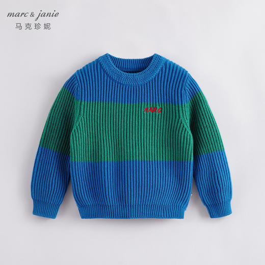 马克珍妮秋装新款 男童撞色拼接落肩毛衣 儿童毛衫221398 商品图1