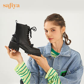 【春节不打烊】Safiya/索菲娅小众超轻底马丁靴2022秋冬新款褶皱花边厚底中跟甜酷机车靴女 SF24116083
