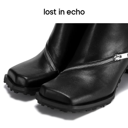 【下架】lost in echo 设计师品牌 斜方头拉链扣带装饰机车短靴女2022新款 商品图3
