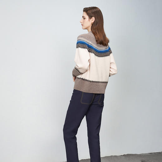 【半高领条纹羊绒衫】羊绒世家22年秋冬新品女士100%山羊绒衫时尚条纹内搭保暖毛衣 商品图2