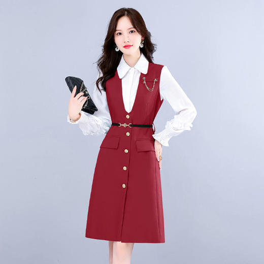 （秋季上新）早秋长袖连衣裙女两件套2022秋季新款气质马甲衬衫洋气显瘦套装裙【WZNH】 商品图0