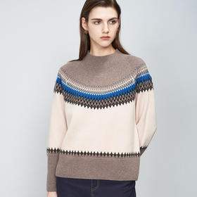 【半高领条纹羊绒衫】羊绒世家22年秋冬新品女士100%山羊绒衫时尚条纹内搭保暖毛衣