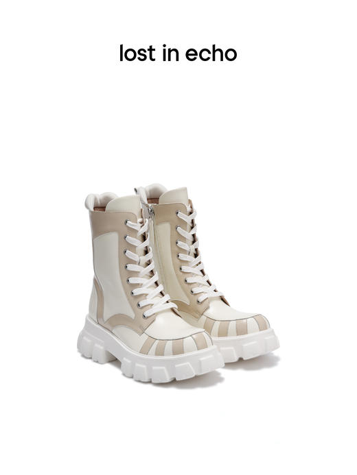 lost in echo 不无聊的马丁靴系列皮革装饰假两件厚底马丁靴 商品图0