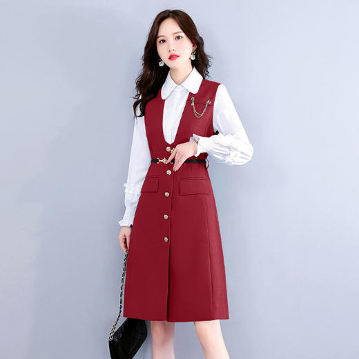 （秋季上新）早秋长袖连衣裙女两件套2022秋季新款气质马甲衬衫洋气显瘦套装裙【WZNH】 商品图1
