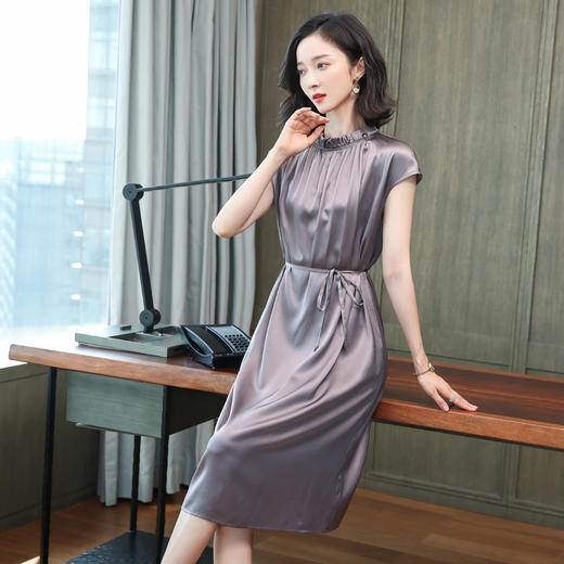 纯色优雅气质通勤中长裙桑蚕丝套头桑蚕丝灰色设计连衣裙WS21-139 商品图3