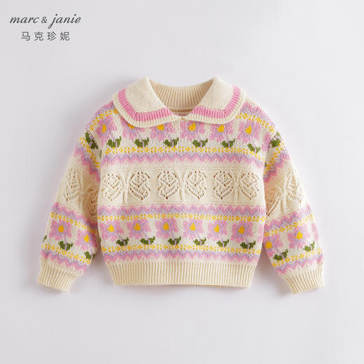 【柔蓝绒】马克珍妮秋冬装 女童儿童娃娃领钩花毛衣221385 商品图0