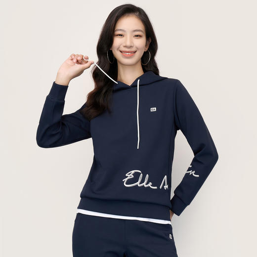 ELLE Active新款连帽卫衣女装春秋长袖休闲百搭字母白色帽衫上衣 商品图2