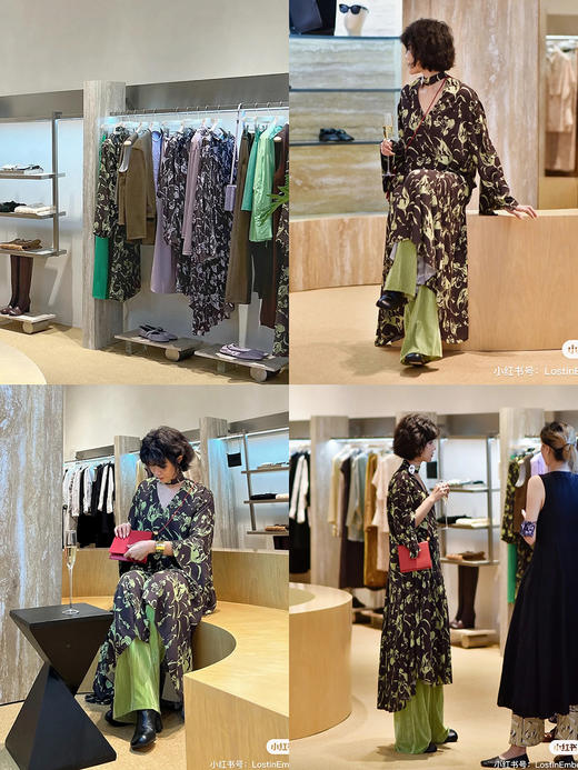 HIDEMI “我们做印花”系列限定棕绿色花卉镂空V领设计感三件套 连衣裙/衬衫/长裤 商品图1