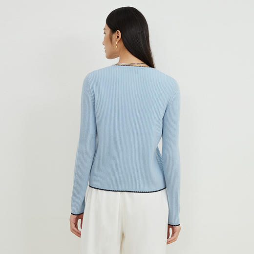 EITIE爱特爱秋季新款100%绵羊毛v领短款撞色时尚通勤气质百搭针织开衫C2201006 商品图13