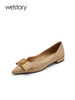 westory真皮一脚蹬气质浅口尖头22年秋季新款法式平底单鞋女72701 商品缩略图1