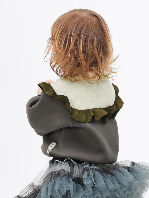 江南布衣童  22年秋款  可爱花边袖无帽开襟卫衣  YM9410420 商品图2