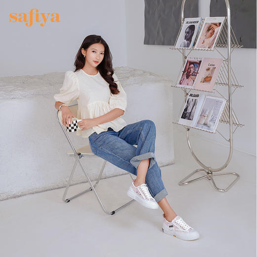 Safiya/索菲娅2022年秋季新品小香风网红乞丐帆布鞋厚底增高休闲鞋女 SF23112422 商品图2