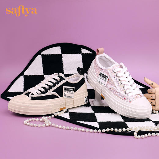 Safiya/索菲娅2022年秋季新品小香风网红乞丐帆布鞋厚底增高休闲鞋女 SF23112422 商品图7
