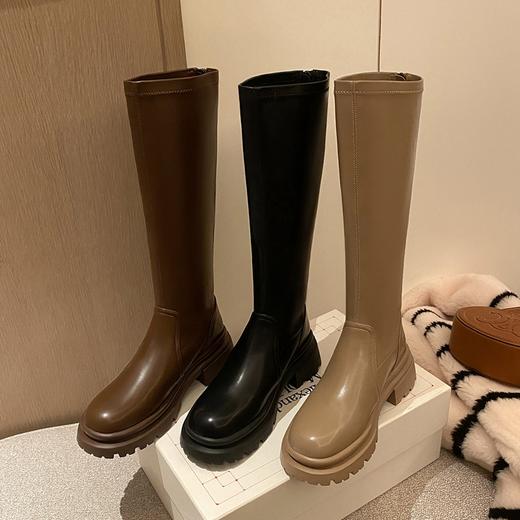 ZHR2022年秋季新款显瘦厚底圆头骑士靴女百搭时尚韩版长筒靴 商品图1