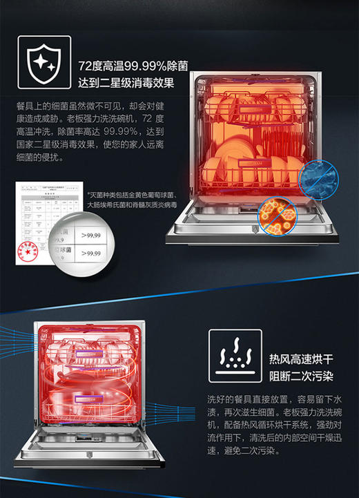 Robam/老板嵌入式洗碗机全自动家用15套大容量热风烘WB735 商品图3