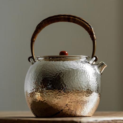 臻宝堂银壶9999纯银一张打烧水壶纯手工锤纹煮茶器中式生养茶具玉摘 圆融（南红摘） 约900ml 商品图1
