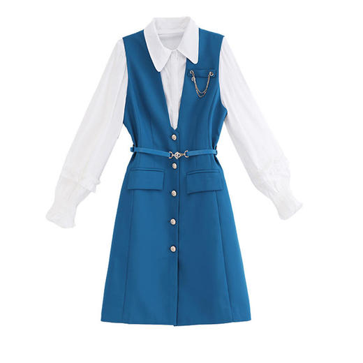 （秋季上新）早秋长袖连衣裙女两件套2022秋季新款气质马甲衬衫洋气显瘦套装裙【WZNH】 商品图5